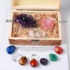 Crystal Box - Set of 7 Chakra Stones. Rose Quartz & Amethyst Cluster