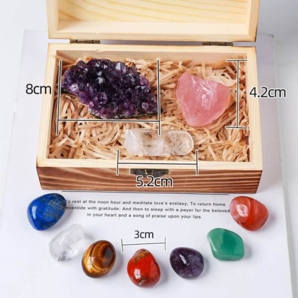 Crystal Box - Set of 7 Chakra Stones. Rose Quartz & Amethyst Cluster