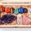 Crystal Box - Set of 7 Chakra Stones. Rose Quartz & Amethyst Cluster