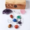 Crystal Box - Set of 7 Chakra Stones. Rose Quartz & Amethyst Cluster