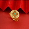 Tibetan Ethnic Gold-Plated Vintage Turquoise Cross Vajra Ring | Hollow Carved Copper Alloy Spiritual Jewelry 6.1g