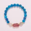 Blue Sugar-Heart Agate Bracelet with Moonstone & Strawberry Quartz Pixiu