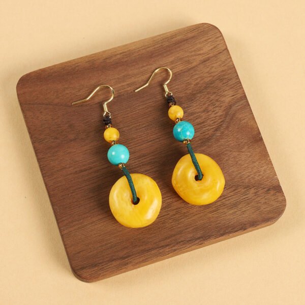 Ethnic style beeswax earrings retro long literary temperament women's ancient style cheongsam simple Tibetan earrings
