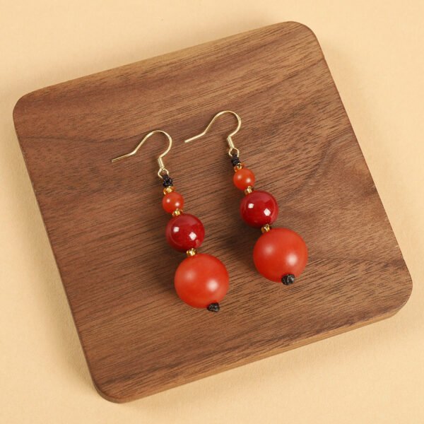 Ethnic style beeswax earrings retro long literary temperament women's ancient style cheongsam simple Tibetan earrings