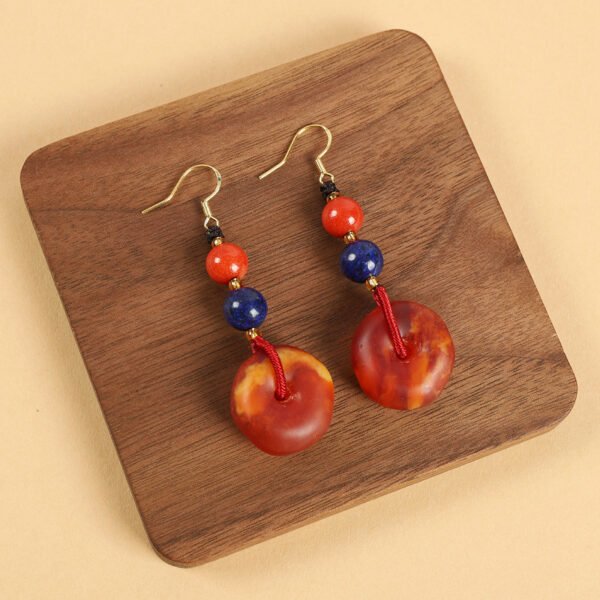 Ethnic style beeswax earrings retro long literary temperament women's ancient style cheongsam simple Tibetan earrings