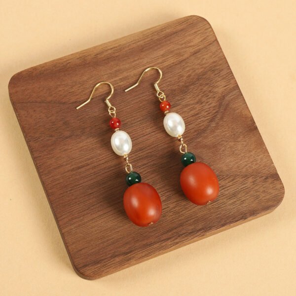 Ethnic style beeswax earrings retro long literary temperament women's ancient style cheongsam simple Tibetan earrings