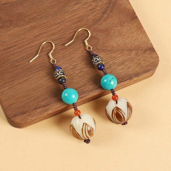 Ethnic style beeswax earrings retro long literary temperament women's ancient style cheongsam simple Tibetan earrings