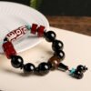 Natural Nine-Eye Dzi Old Agate Bracelet | Tibetan Vintage Black Agate Bead Bracelet for Men & Women