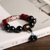 Natural Nine-Eye Dzi Old Agate Bracelet | Tibetan Vintage Black Agate Bead Bracelet for Men & Women