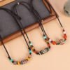 Tibetan Dzi Bead Agate Necklace Tibetan National Style Men and Women's Clavicle Chain Beeswax Pendant Retro Art Accessories