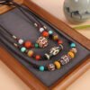 Tibetan Dzi Bead Agate Necklace Tibetan National Style Men and Women's Clavicle Chain Beeswax Pendant Retro Art Accessories