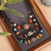 Tibetan Dzi Bead Agate Necklace Tibetan National Style Men and Women's Clavicle Chain Beeswax Pendant Retro Art Accessories