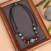 Tibetan Dzi Bead Agate Necklace Tibetan National Style Men and Women's Clavicle Chain Beeswax Pendant Retro Art Accessories