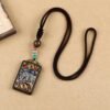 Tibetan Ethnic Thangka Pendant Necklace | Black Ebony Buddha Amulet with Geometric Inlay