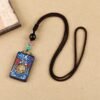 Tibetan Ethnic Thangka Pendant Necklace | Black Ebony Buddha Amulet with Geometric Inlay