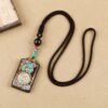 Tibetan Ethnic Thangka Pendant Necklace | Black Ebony Buddha Amulet with Geometric Inlay