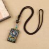 Tibetan Ethnic Thangka Pendant Necklace | Black Ebony Buddha Amulet with Geometric Inlay