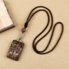 Tibetan Ethnic Thangka Pendant Necklace | Black Ebony Buddha Amulet with Geometric Inlay