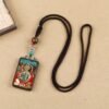 Tibetan Ethnic Thangka Pendant Necklace | Black Ebony Buddha Amulet with Geometric Inlay