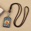 Tibetan Ethnic Thangka Pendant Necklace | Black Ebony Buddha Amulet with Geometric Inlay