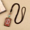 Tibetan Ethnic Thangka Pendant Necklace | Black Ebony Buddha Amulet with Geometric Inlay