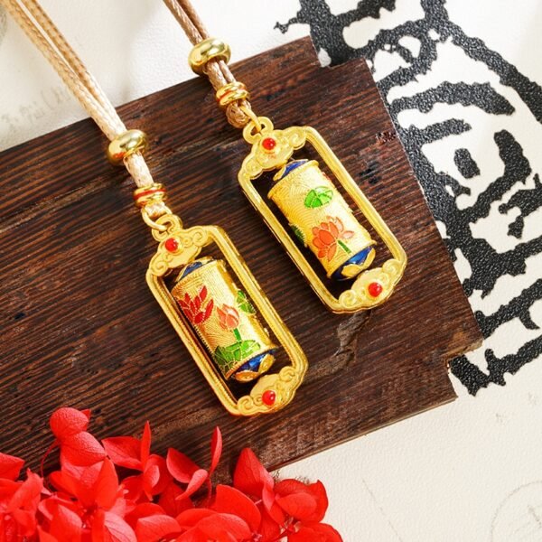 Gold-Plated Lotus Leaf & Dharma Wheel Pendant Necklace | Spiritual Symbol of Peace and Enlightenment (61–70cm)