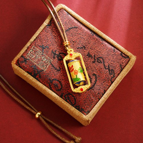 Gold-Plated Lotus Leaf & Dharma Wheel Pendant Necklace | Spiritual Symbol of Peace and Enlightenment (61–70cm)