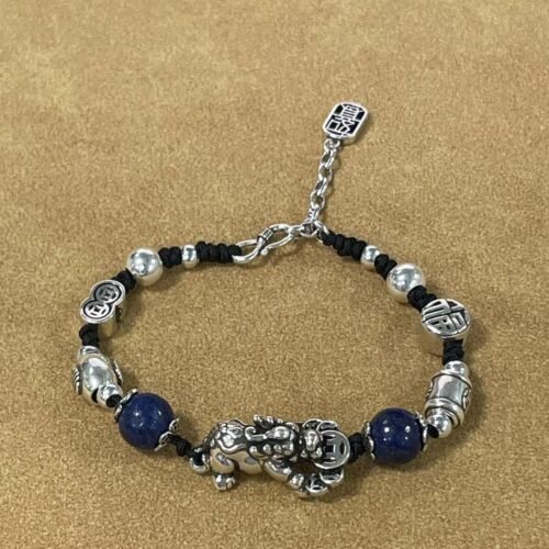 Ethnic Style Lapis Lazuli Pixiu Bracelet | Handmade Copper Wealth & Protection Jewelry (20cm, 29g)