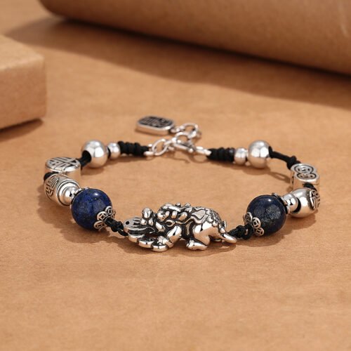 buddhaobject-Lapis Lazuli Pixiu Bracelet-3 Ethnic Style Lapis Lazuli Pixiu Bracelet | Handmade Copper Wealth & Protection Jewelry (20cm, 29g)