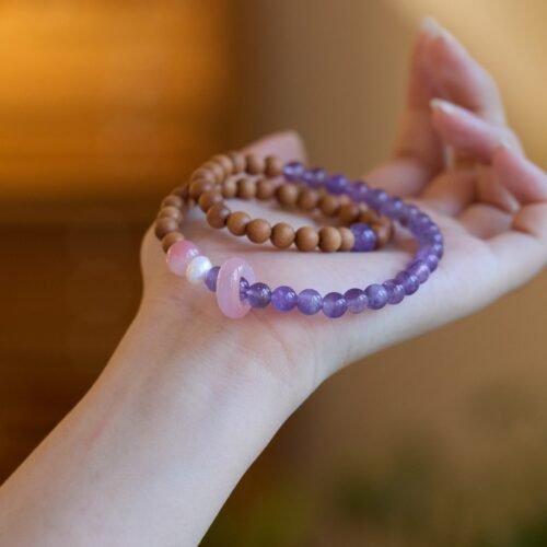 buddhaobject-Natural amethyst bracelet-1 Natural Amethyst & Sandalwood Double-Layer Bracelet | Handmade Purple Crystal Beaded Bracelet for Men and Women | Elegant Chinese-Style Jewelry