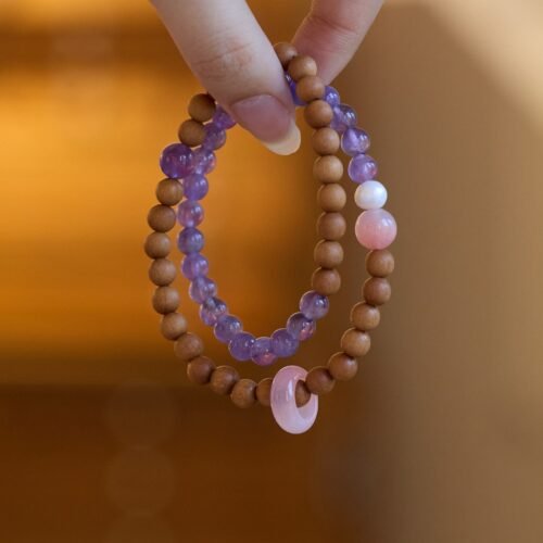 Natural Amethyst & Sandalwood Double-Layer Bracelet | Handmade Purple Crystal Beaded Bracelet for Men and Women | Elegant Chinese-Style Jewelry
