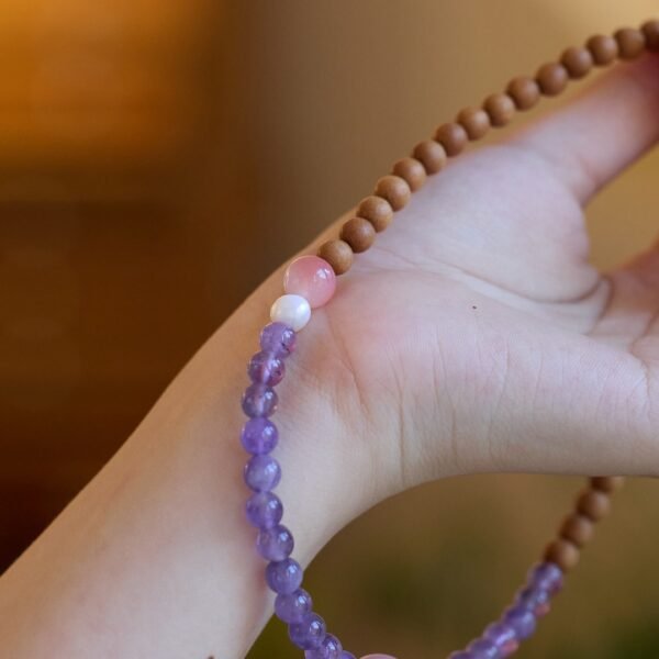 buddhaobject-Natural amethyst bracelet-4 Natural Amethyst & Sandalwood Double-Layer Bracelet | Handmade Purple Crystal Beaded Bracelet for Men and Women | Elegant Chinese-Style Jewelry