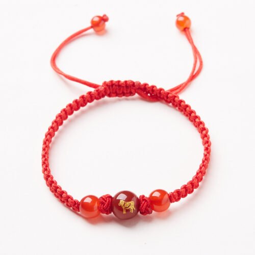 Natural Red Agate Zodiac Lucky Rope Bracelet | Handmade Red String Bracelet for Good Fortune & Protection (0–23cm)