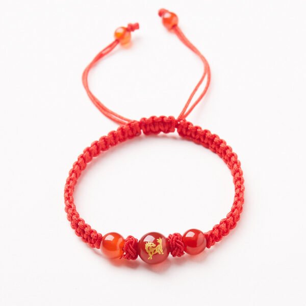 Natural Red Agate Zodiac Lucky Rope Bracelet | Handmade Red String Bracelet for Good Fortune & Protection (0–23cm)