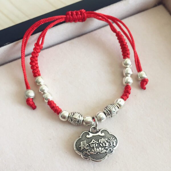 buddhaobject Vintage Ethnic Red Rope Bell Bracelet-antique silver single lock Vintage Ethnic Red Rope Bell Bracelet | Handmade Tibetan Silver Lucky Charm Anklet for Couples & Women