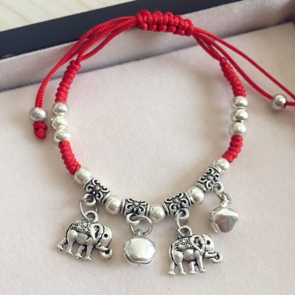 buddhaobject Vintage Ethnic Red Rope Bell Bracelet-elephant Vintage Ethnic Red Rope Bell Bracelet | Handmade Tibetan Silver Lucky Charm Anklet for Couples & Women