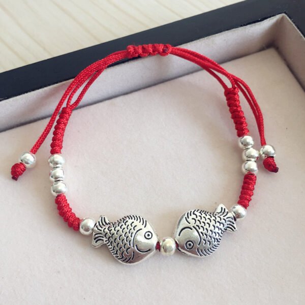 buddhaobject Vintage Ethnic Red Rope Bell Bracelet-kissing gourami a Vintage Ethnic Red Rope Bell Bracelet | Handmade Tibetan Silver Lucky Charm Anklet for Couples & Women