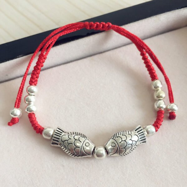 buddhaobject Vintage Ethnic Red Rope Bell Bracelet-kissing gourami c Vintage Ethnic Red Rope Bell Bracelet | Handmade Tibetan Silver Lucky Charm Anklet for Couples & Women