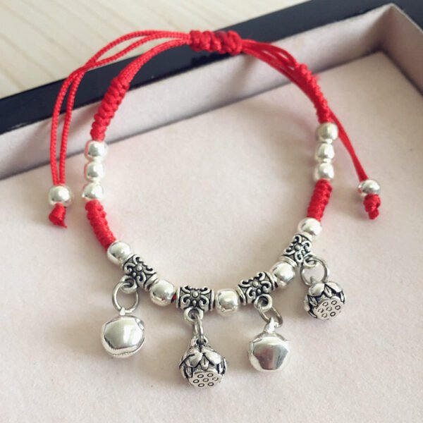 buddhaobject Vintage Ethnic Red Rope Bell Bracelet-lotus seedpod bell Vintage Ethnic Red Rope Bell Bracelet | Handmade Tibetan Silver Lucky Charm Anklet for Couples & Women