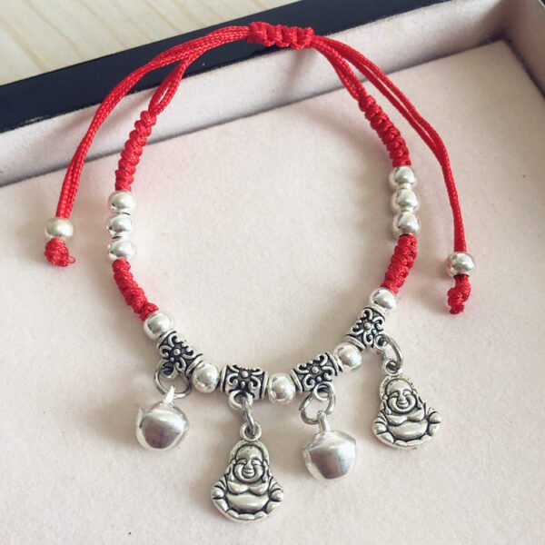 buddhaobject Vintage Ethnic Red Rope Bell Bracelet-maitreya buddha Vintage Ethnic Red Rope Bell Bracelet | Handmade Tibetan Silver Lucky Charm Anklet for Couples & Women