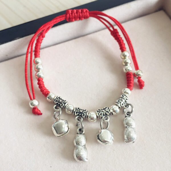 buddhaobject Vintage Ethnic Red Rope Bell Bracelet-peanut Vintage Ethnic Red Rope Bell Bracelet | Handmade Tibetan Silver Lucky Charm Anklet for Couples & Women
