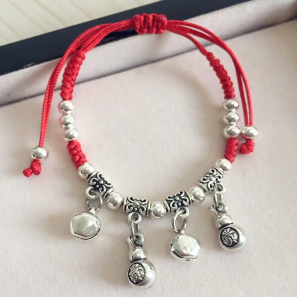 buddhaobject Vintage Ethnic Red Rope Bell Bracelet-rich gourd Vintage Ethnic Red Rope Bell Bracelet | Handmade Tibetan Silver Lucky Charm Anklet for Couples & Women