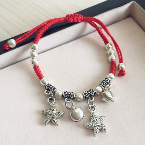 buddhaobject Vintage Ethnic Red Rope Bell Bracelet-starfish Vintage Ethnic Red Rope Bell Bracelet | Handmade Tibetan Silver Lucky Charm Anklet for Couples & Women