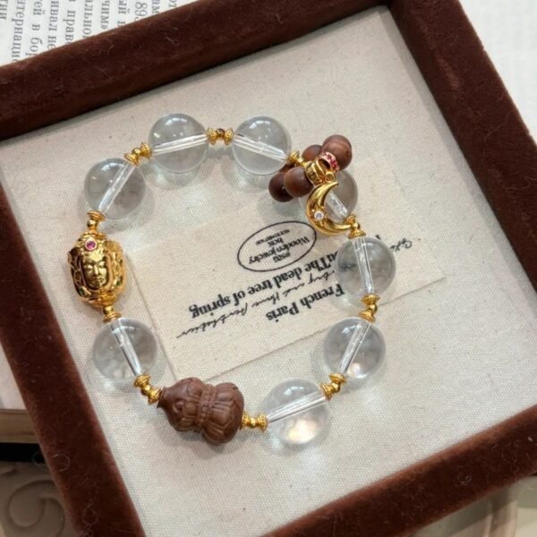 buddhaobject-White Crystal & Sandalwood Gourd Bracelet-3 Chinese White Crystal & Sandalwood Gourd Bracelet | Handmade Peace & Blessing Beaded Jewelry for Women