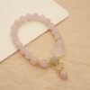 buddhaobject-pink crystal flower blessing card bracelet-1 Natural Strawberry Quartz Crystal Bracelet | Pink Crystal Beaded Bracelet with Floral Pendant & Lucky Charm for Women (8.5mm)