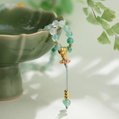 Handcrafted African Jade Necklace with Vajra Pendant and Amber Beads – 108 Beads Elegant Women’s Necklace