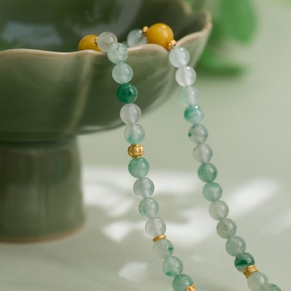 buddhaobject-African Jade 108 Beads Necklace with Vajra Pendant-3 Handcrafted African Jade Necklace with Vajra Pendant and Amber Beads – 108 Beads Elegant Women’s Necklace
