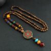 buddhaobject-Chinese Thangka Wooden Bead Long Necklace Handmade-1 Chinese Style Thangka Wooden Bead Necklace | Unisex Long Pendant Sweater Chain (80cm, Handmade)