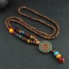 buddhaobject-Chinese Thangka Wooden Bead Long Necklace Handmade-5 Chinese Style Thangka Wooden Bead Necklace | Unisex Long Pendant Sweater Chain (80cm, Handmade)
