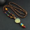 buddhaobject-Chinese Thangka Wooden Bead Long Necklace Handmade-6 Chinese Style Thangka Wooden Bead Necklace | Unisex Long Pendant Sweater Chain (80cm, Handmade)